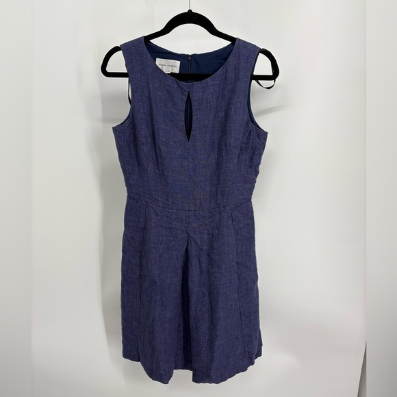 Donna Morgan Linen Mini Dress 6 Fit & Flare Navy Denim Keyhole Sheath Sleeveless - Picture 9 of 9